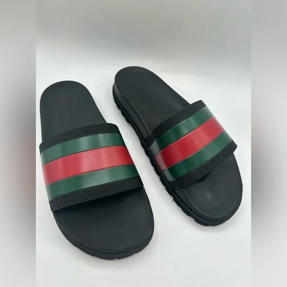 GUCCI AUTHENTIC Web Trek Lug Sole Slides Sandals Green Red Back Men’s 11 429469 - Picture 9 of 14